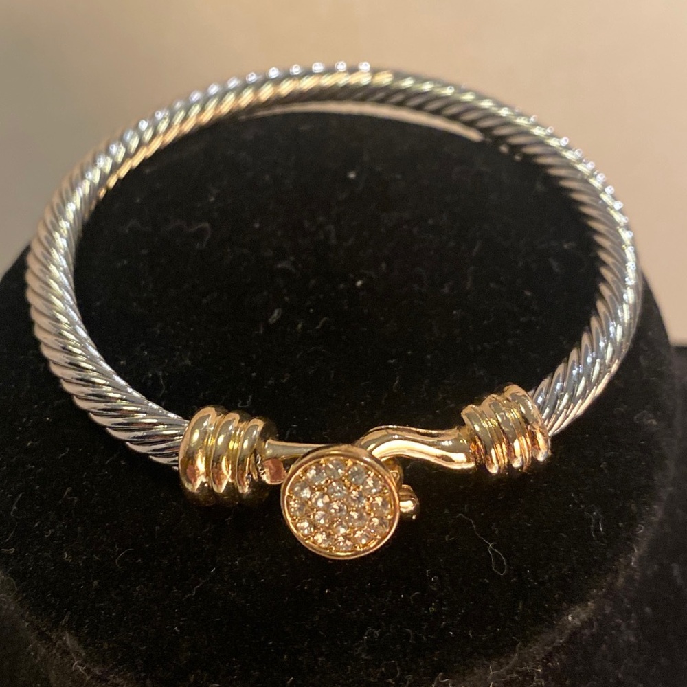 Vintage Silver/Goldtone Rhinestone Bangle Bracelet Stunning